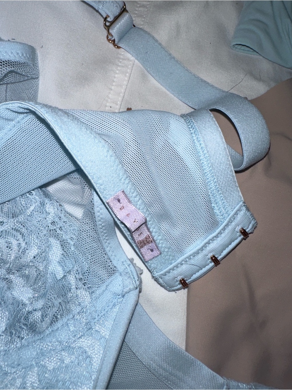 Savage X Fenty Light Blue Robe with Mint Trim Women's Satin-Trim Long Robe/Bra - Picture 5 of 5